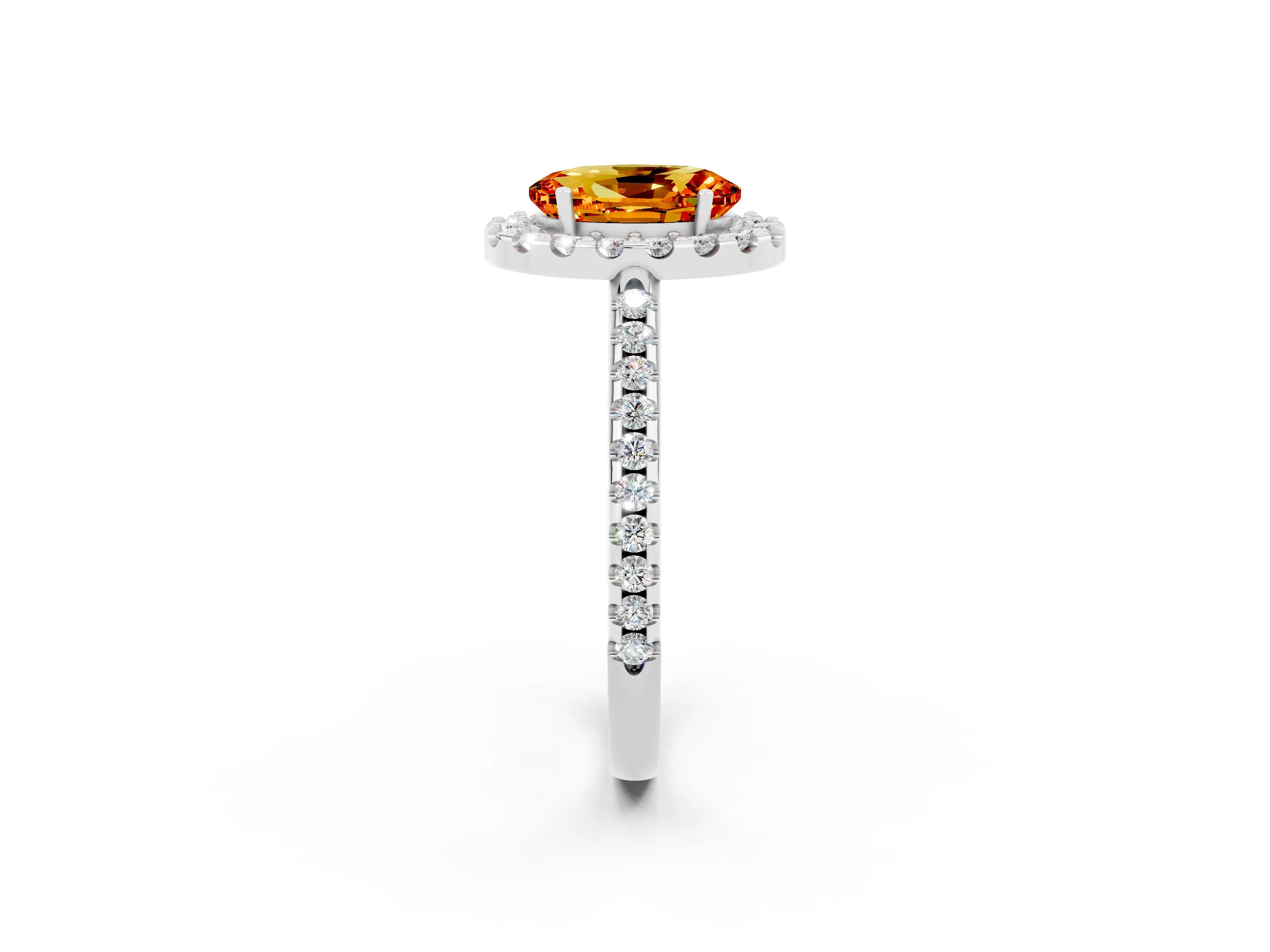 White gold Oval Cut Citrine Pavé Halo Ring with Four-Prong Setting_14