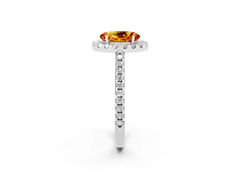 White gold Oval Cut Citrine Pavé Halo Ring with Four-Prong Setting_14