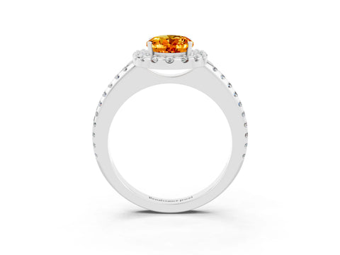 White gold Oval Cut Citrine Pavé Halo Ring with Four-Prong Setting_15
