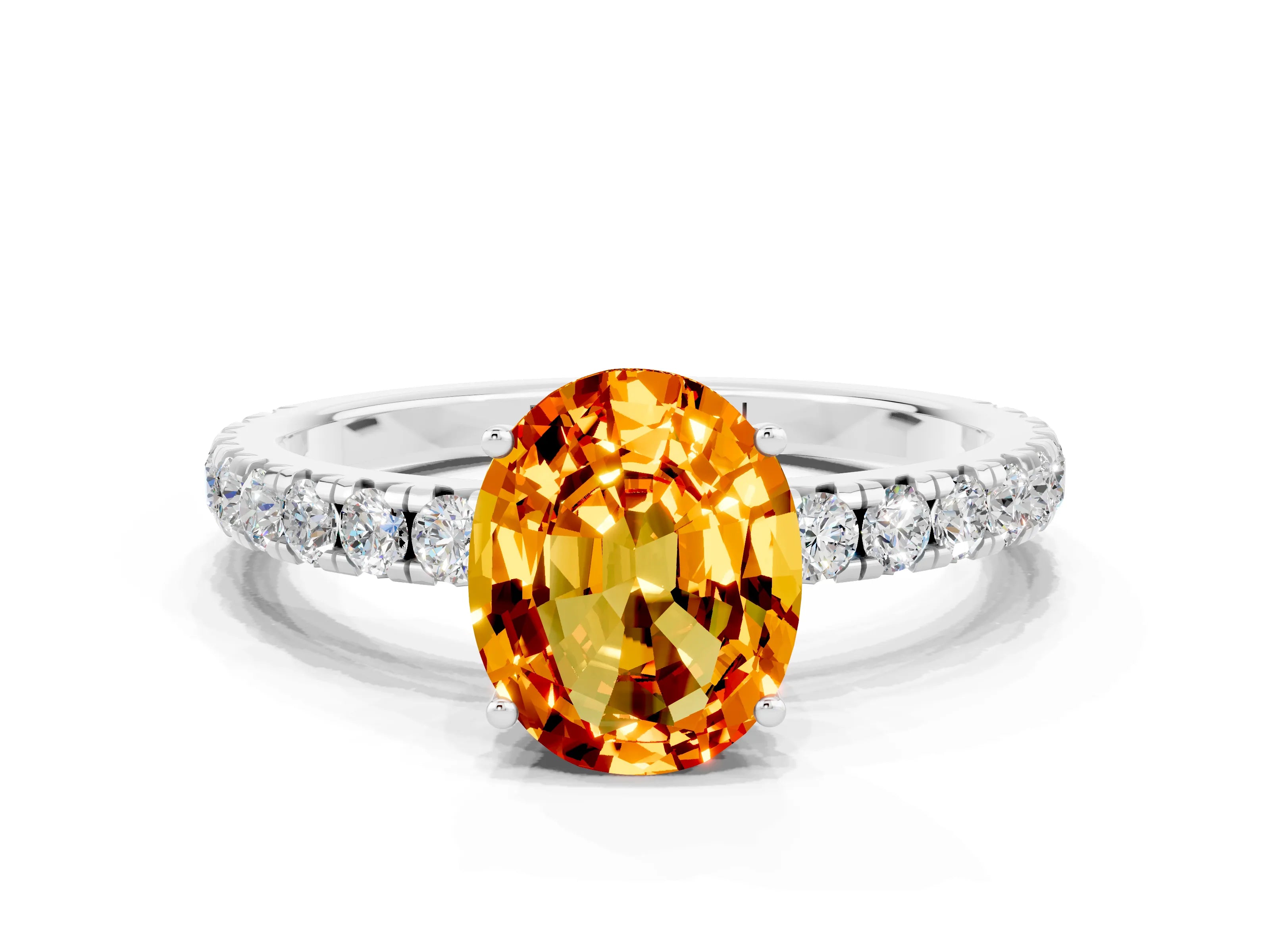 White gold Oval Cut Citrine Pavé Solitaire Engagement Ring with Four-Prong Setting_12