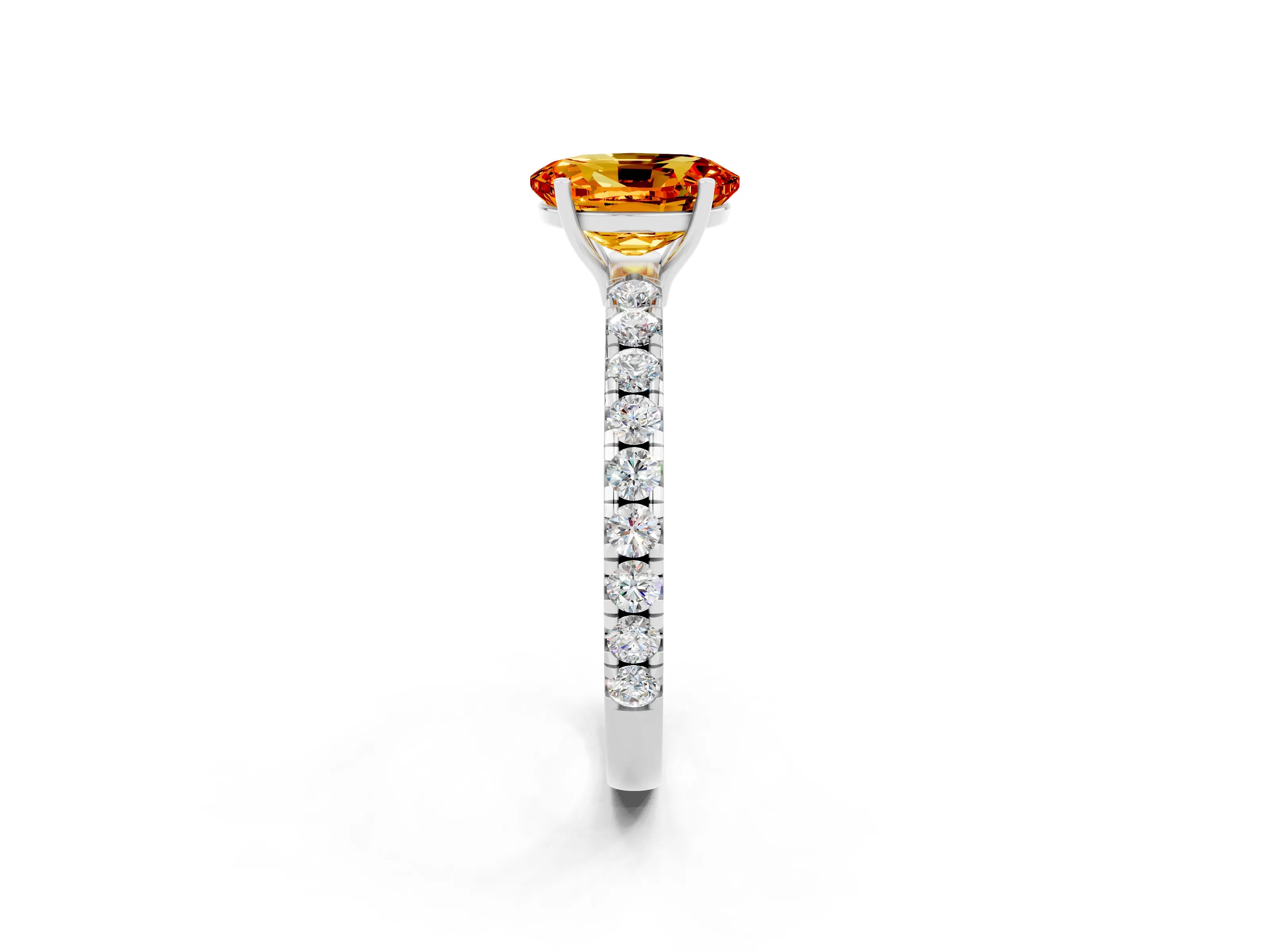 White gold Oval Cut Citrine Pavé Solitaire Engagement Ring with Four-Prong Setting_14