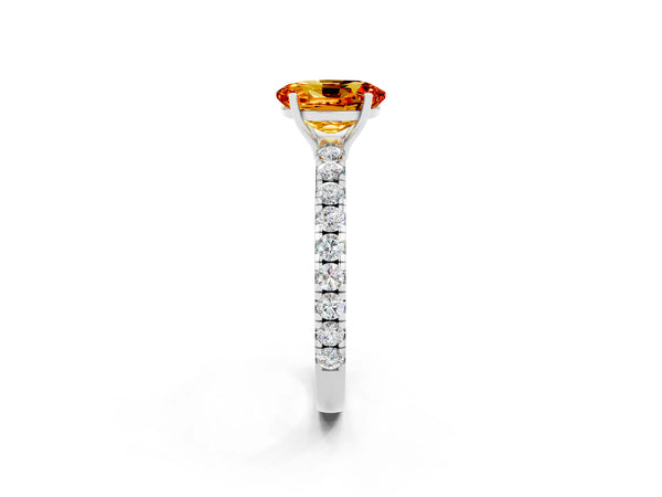 Platinum Oval Cut Citrine Pavé Solitaire Engagement Ring with Four-Prong Setting