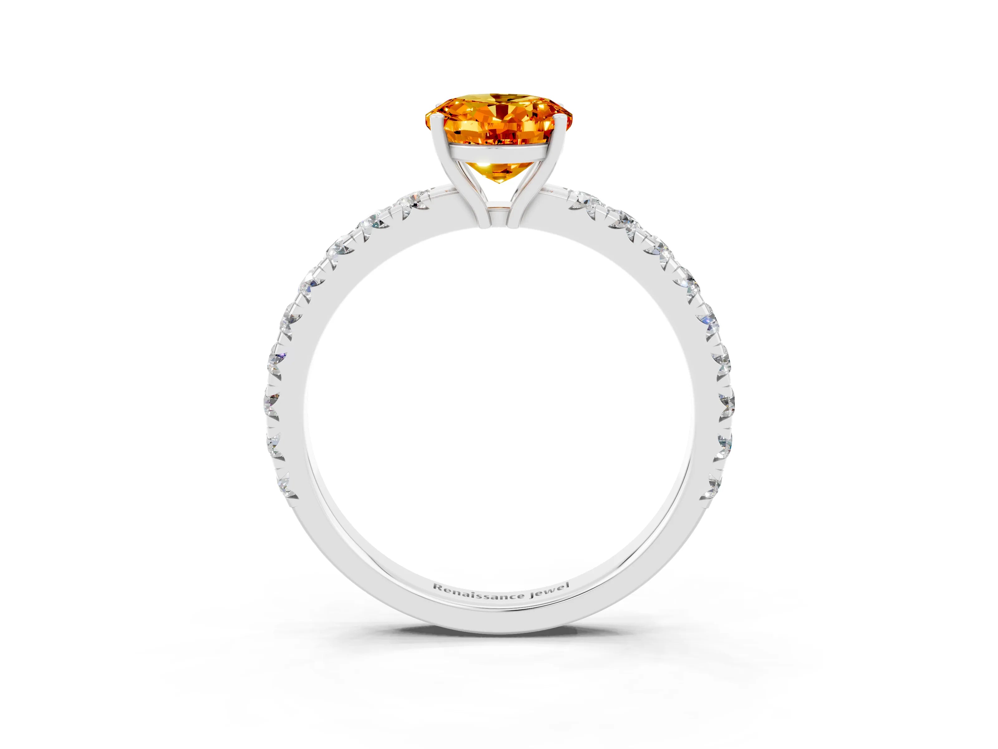 White gold Oval Cut Citrine Pavé Solitaire Engagement Ring with Four-Prong Setting_15
