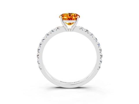 White gold Oval Cut Citrine Pavé Solitaire Engagement Ring with Four-Prong Setting_15