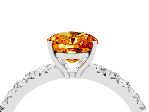 White gold Oval Cut Citrine Pavé Solitaire Engagement Ring with Four-Prong Setting_16