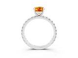 White gold Oval Cut Citrine Pavé Solitaire Ring with Round Band and Prong Setting_15
