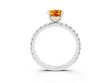 White gold Oval Cut Citrine Pavé Solitaire Ring with Round Band and Prong Setting_39