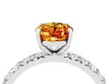 White gold Oval Cut Citrine Pavé Solitaire Ring with Round Band and Prong Setting_40