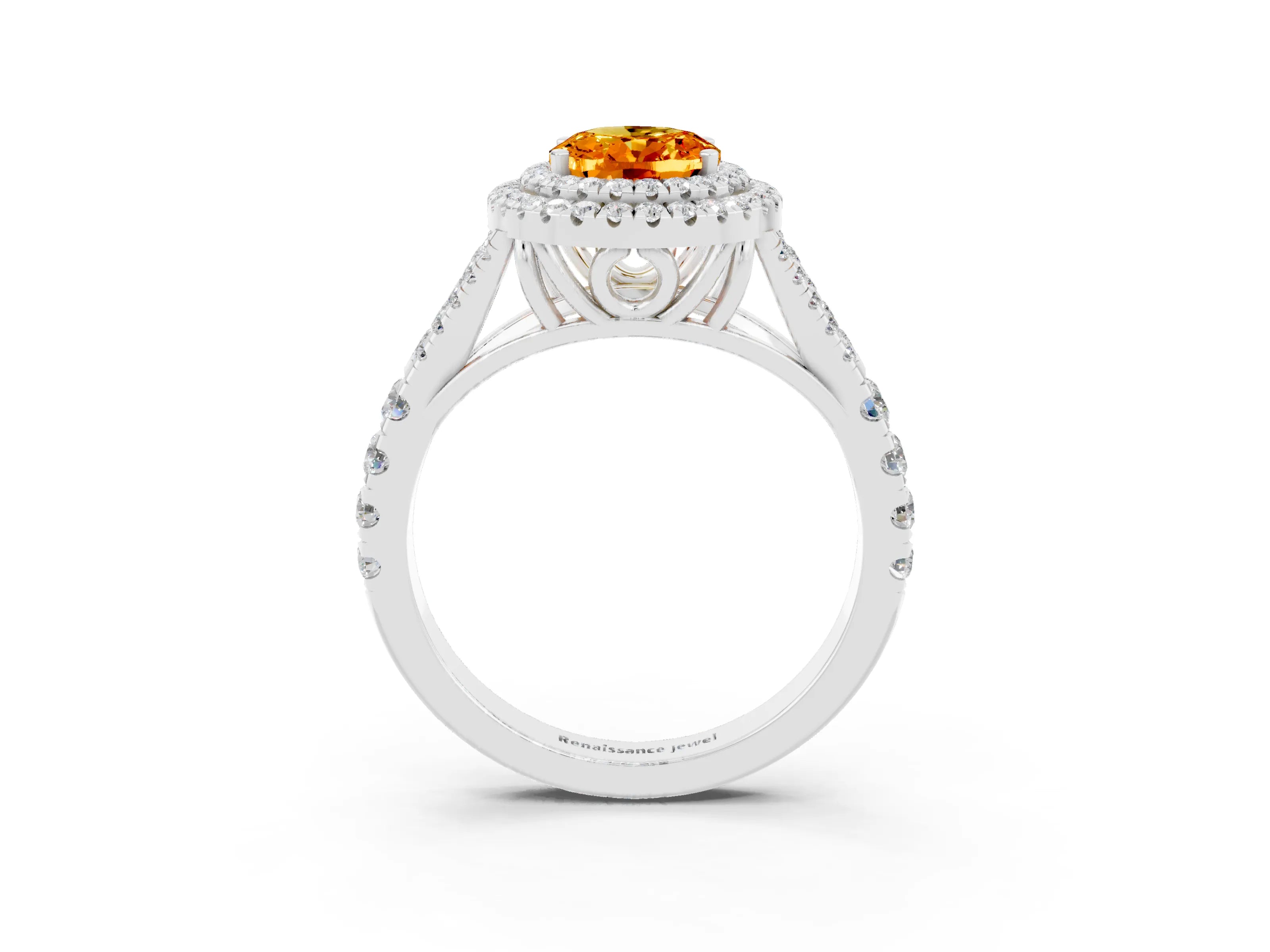 White gold Oval Cut Citrine Pavé Split Shank Double Halo Engagement Ring_3