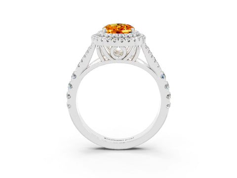 White gold Oval Cut Citrine Pavé Split Shank Double Halo Engagement Ring_3