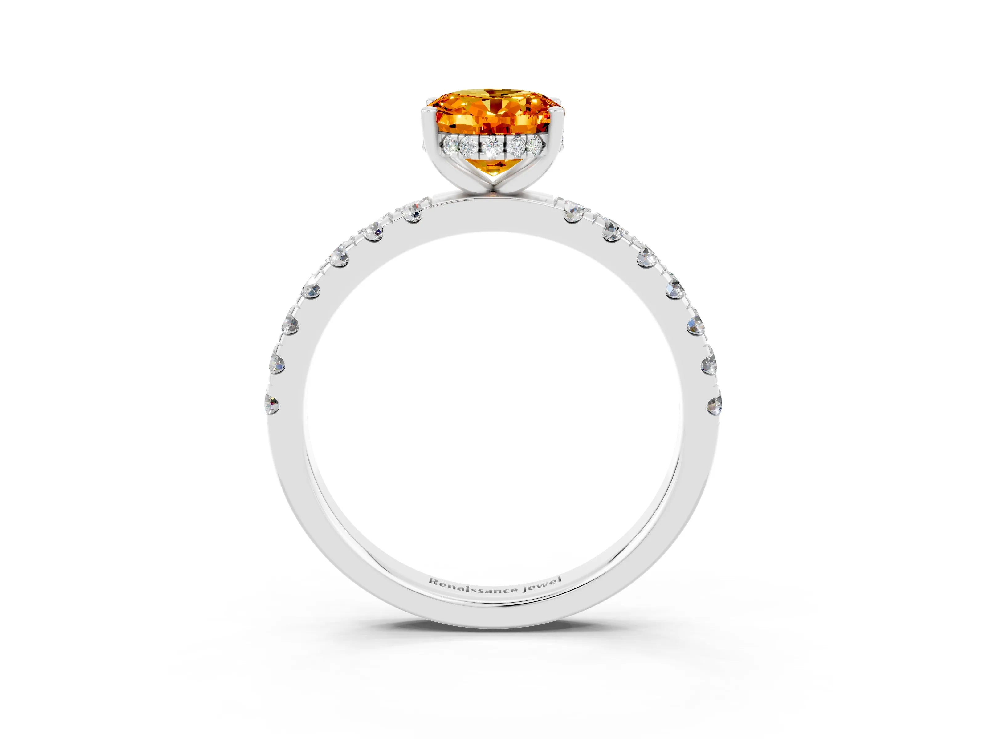 White gold Oval Cut Citrine Pave Band Solitaire Ring with Four-Prong Setting_27