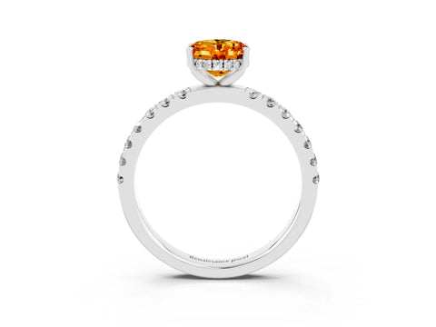 White gold Oval Cut Citrine Pave Band Solitaire Ring with Four-Prong Setting_27