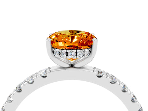 White gold Oval Cut Citrine Pave Band Solitaire Ring with Four-Prong Setting_28