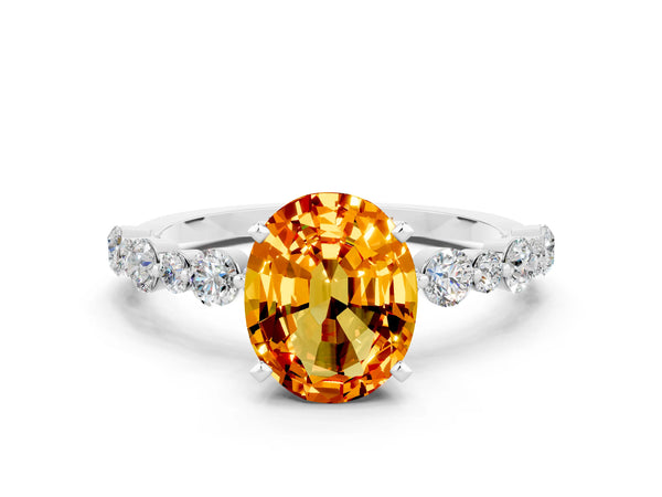 White gold Oval Cut Citrine Prong Set Engagement Ring with Pavé Band