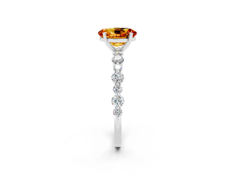 White gold Oval Cut Citrine Prong Set Engagement Ring with Pavé Band_2