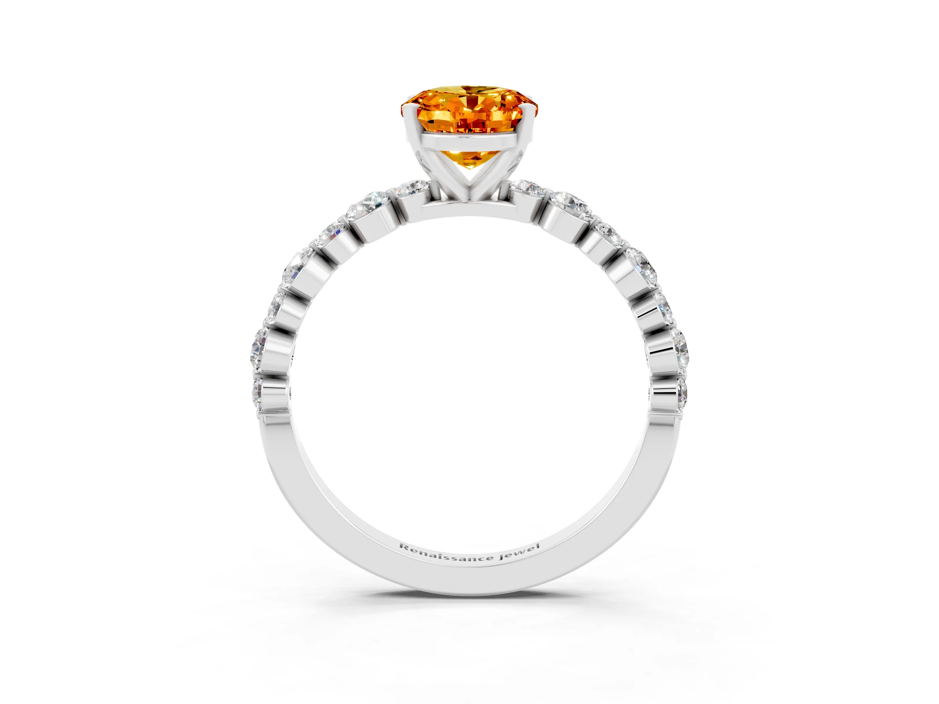 White gold Oval Cut Citrine Prong Set Engagement Ring with Pavé Band_3