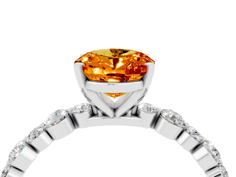 White gold Oval Cut Citrine Prong Set Engagement Ring with Pavé Band_4