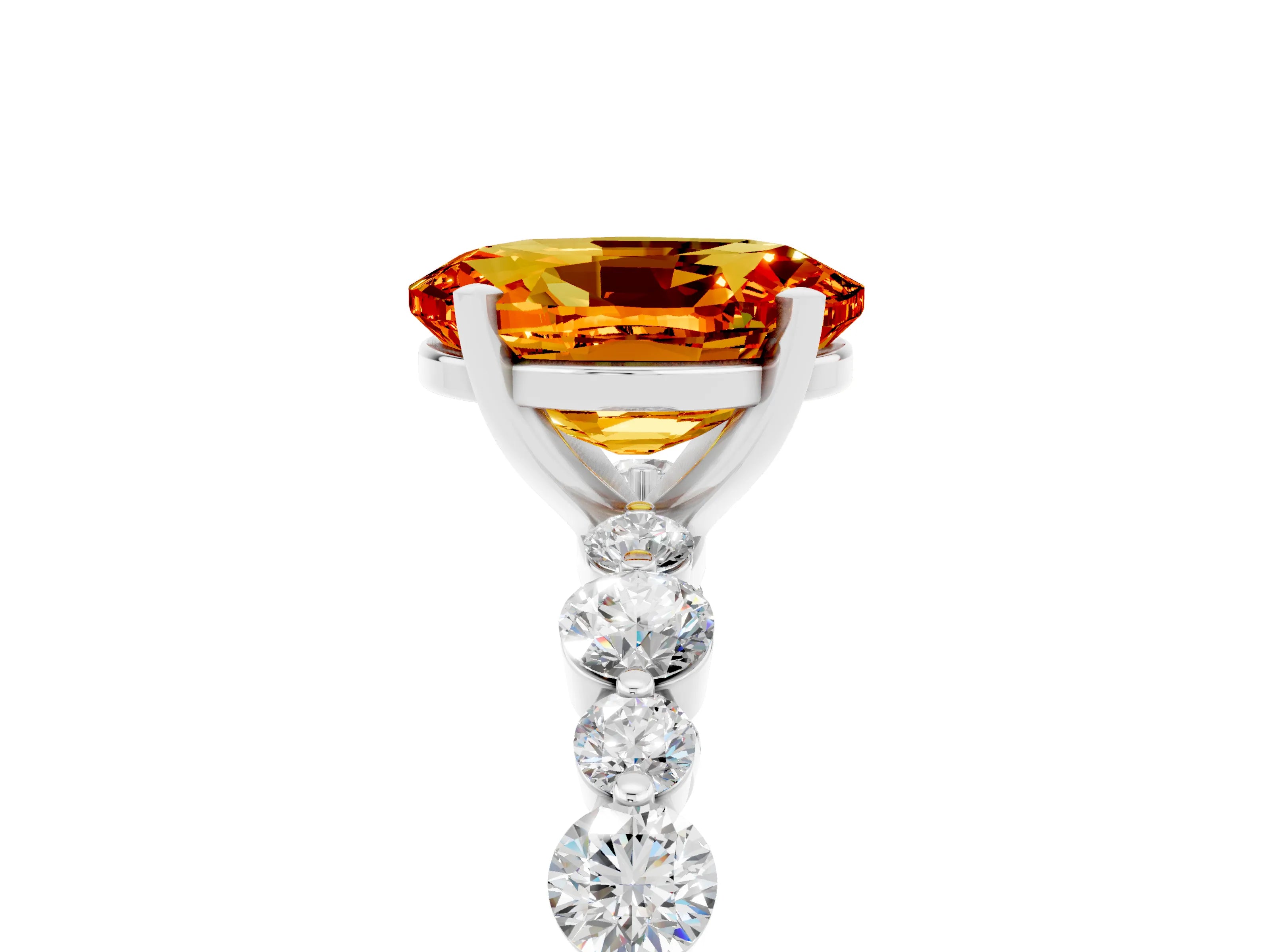 White gold Oval Cut Citrine Prong Set Engagement Ring with Pavé Band_5