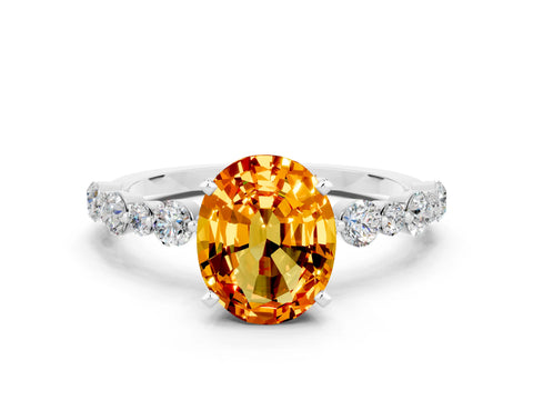 White gold Oval Cut Citrine Prong Set Engagement Ring with Pavé Band
