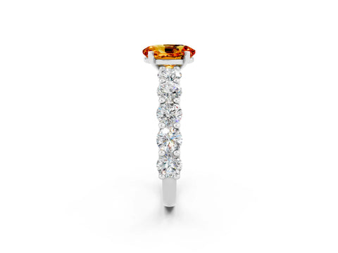White gold Oval Cut Citrine Prong Setting with Side Stones on a Pave Band_2