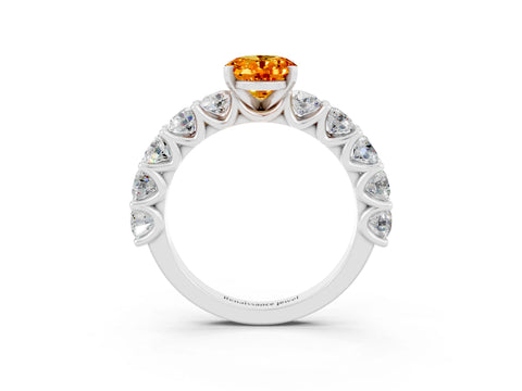 White gold Oval Cut Citrine Prong Setting with Side Stones on a Pave Band_3