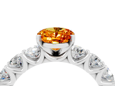 White gold Oval Cut Citrine Prong Setting with Side Stones on a Pave Band_4
