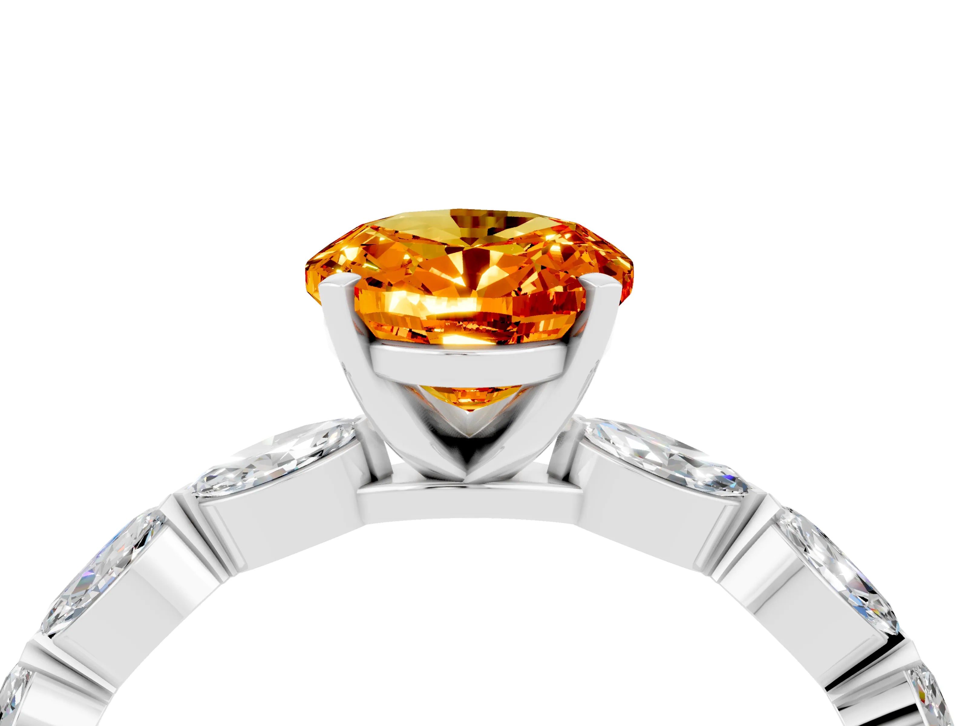 White gold Oval Cut Citrine Ring with Marquise Side Stones and Prong Setting_4