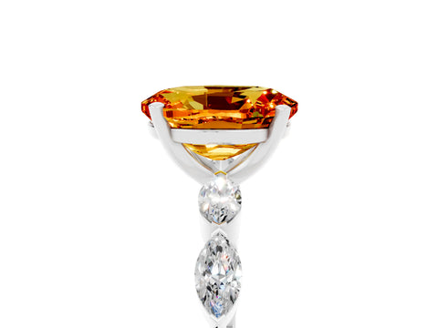 White gold Oval Cut Citrine Ring with Marquise Side Stones and Prong Setting_5