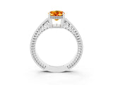 White gold Oval Cut Citrine Ring with Milgrain Pavé Band and Four-Prong Setting_15