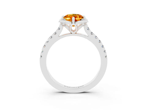 White gold Oval Cut Citrine Ring with Pavé Band and Floral Prong Setting_3