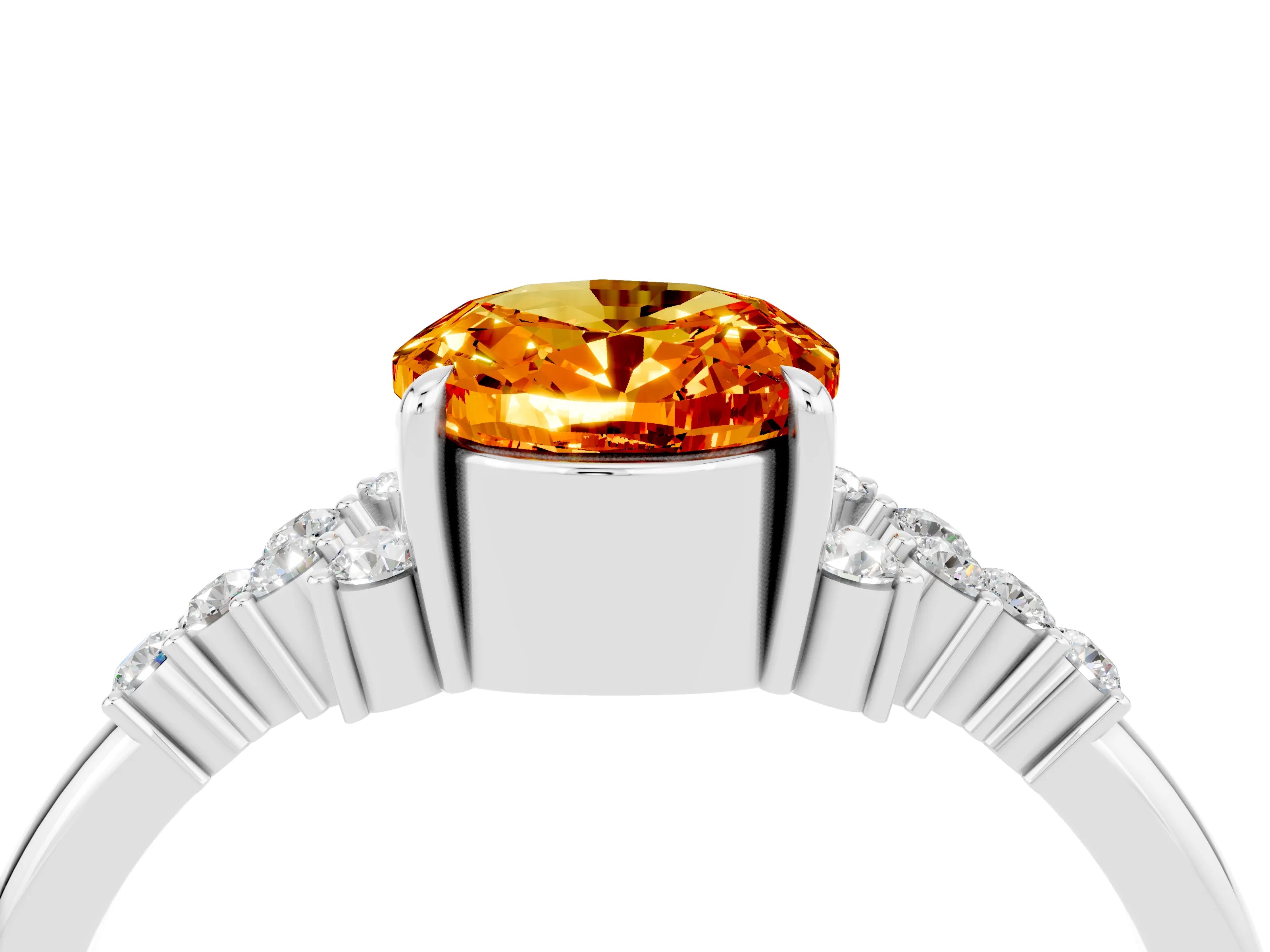 White gold Oval Cut Citrine Ring with Side Stones and Four-Prong Setting_100
