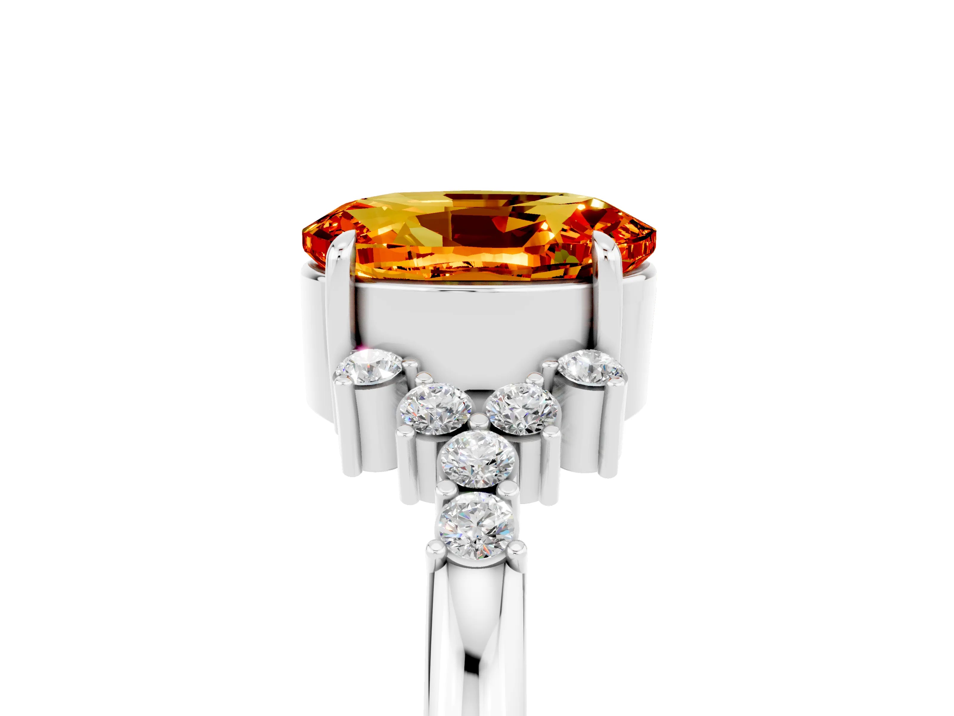 White gold Oval Cut Citrine Ring with Side Stones and Four-Prong Setting_101