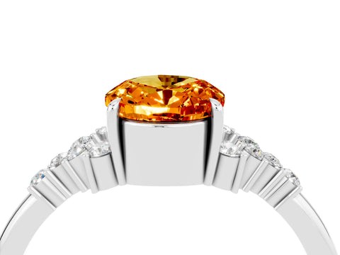 White gold Oval Cut Citrine Ring with Side Stones and Four-Prong Setting_76