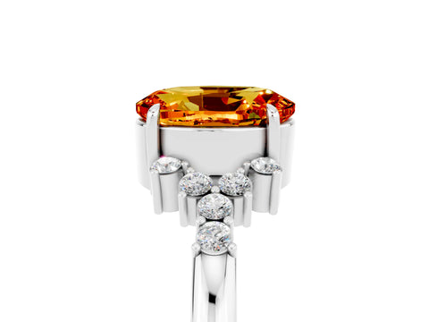 White gold Oval Cut Citrine Ring with Side Stones and Four-Prong Setting_77