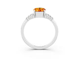 White gold Oval Cut Citrine Ring with Side Stones and Four-Prong Setting_81