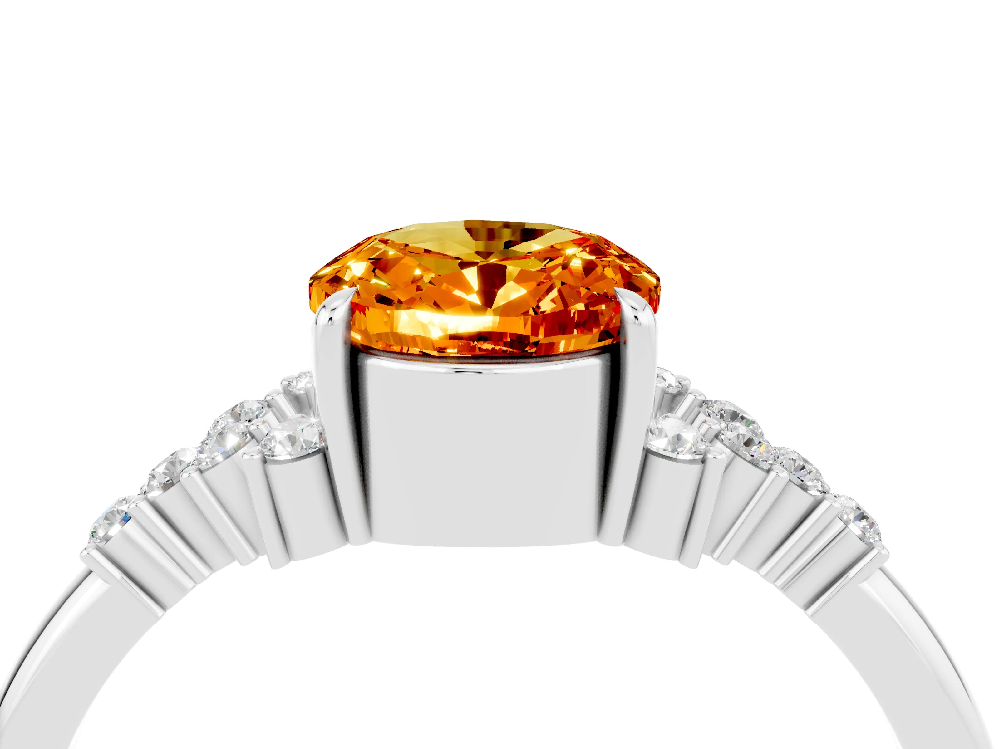 White gold Oval Cut Citrine Ring with Side Stones and Four-Prong Setting_82