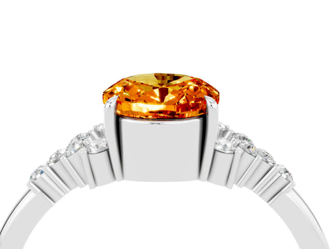White gold Oval Cut Citrine Ring with Side Stones and Four-Prong Setting_82