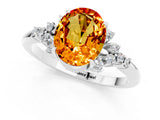 White gold Oval Cut Citrine Ring with Side Stones and Four-Prong Setting_85
