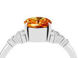 White gold Oval Cut Citrine Ring with Side Stones and Four-Prong Setting_88