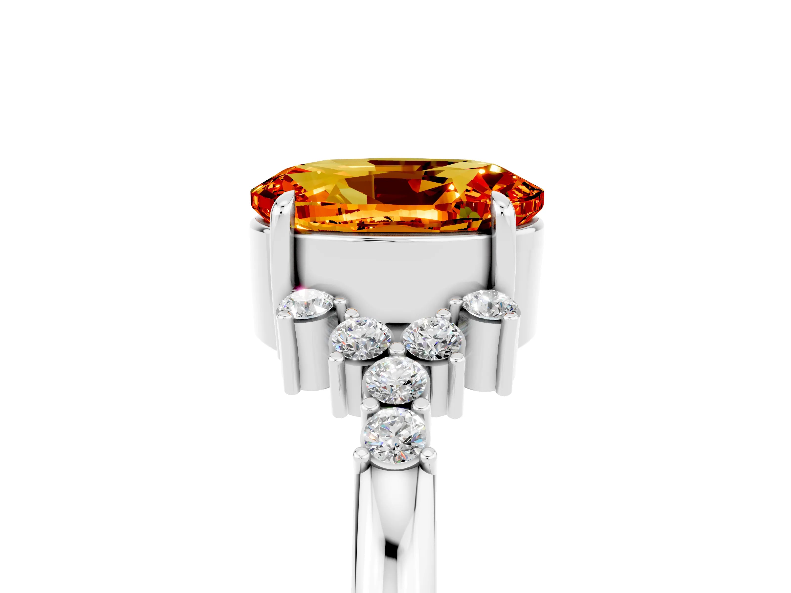 White gold Oval Cut Citrine Ring with Side Stones and Four-Prong Setting_89