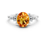 White gold Oval Cut Citrine Ring with Side Stones and Four-Prong Setting_96