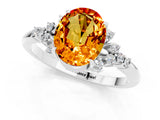 White gold Oval Cut Citrine Ring with Side Stones and Four-Prong Setting_97