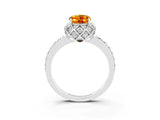 White gold Oval Cut Citrine Scalloped Halo Engagement Ring with Round Shared Prong Band_15