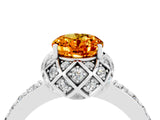 White gold Oval Cut Citrine Scalloped Halo Engagement Ring with Round Shared Prong Band_16