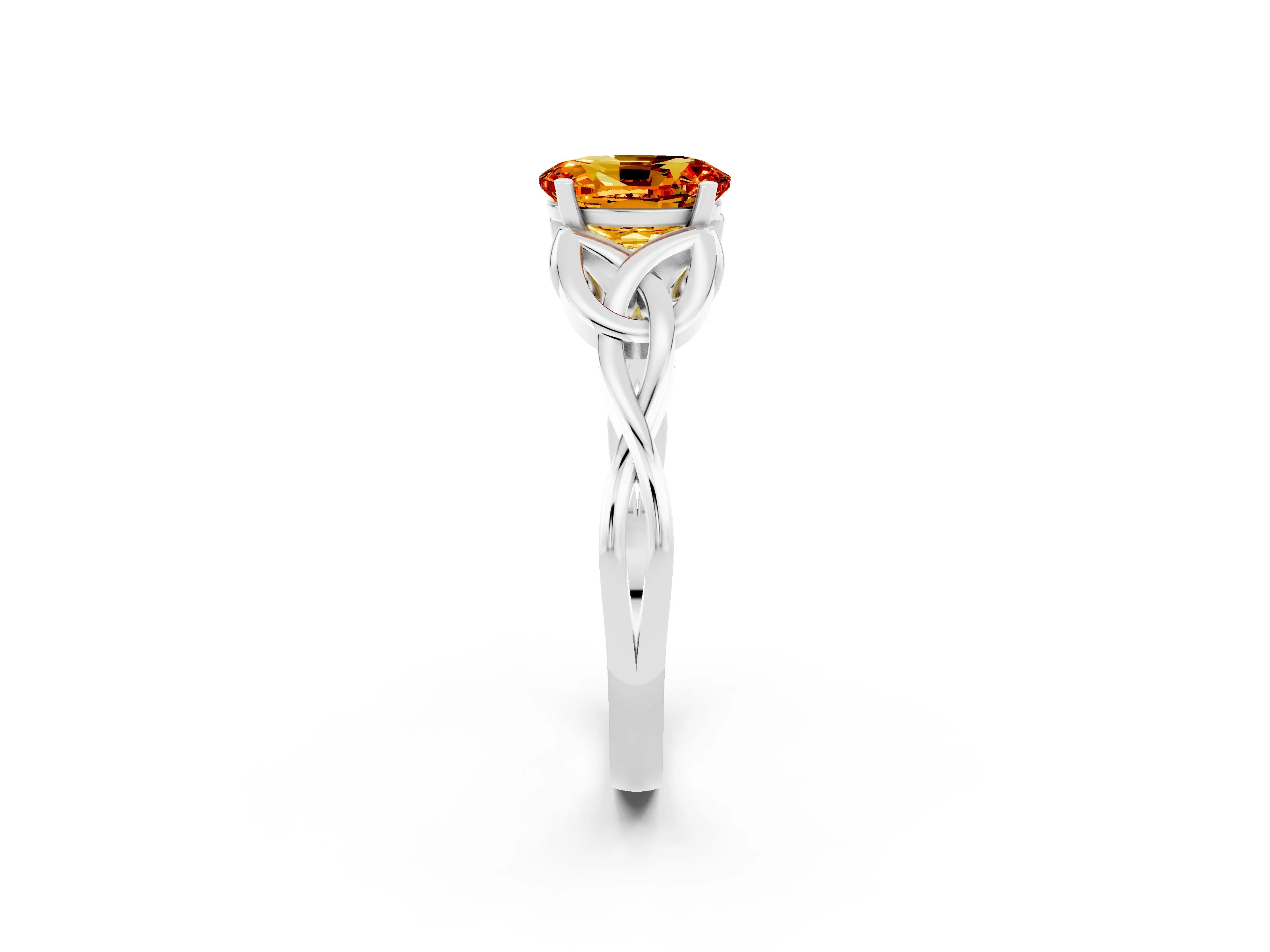White gold Oval Cut Citrine Solitaire Celtic Knot Ring with Four-Prong Setting_14