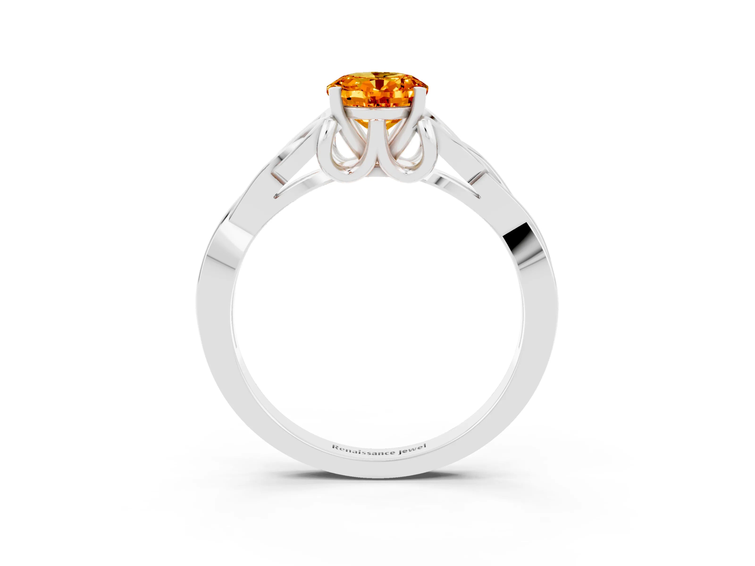 White gold Oval Cut Citrine Solitaire Celtic Knot Ring with Four-Prong Setting_15