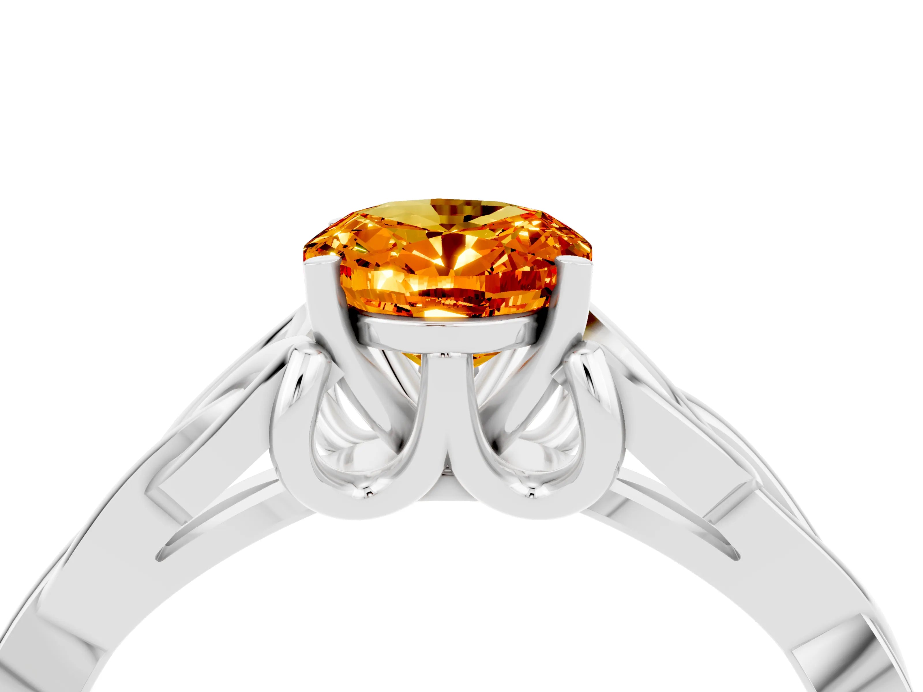 White gold Oval Cut Citrine Solitaire Celtic Knot Ring with Four-Prong Setting_16