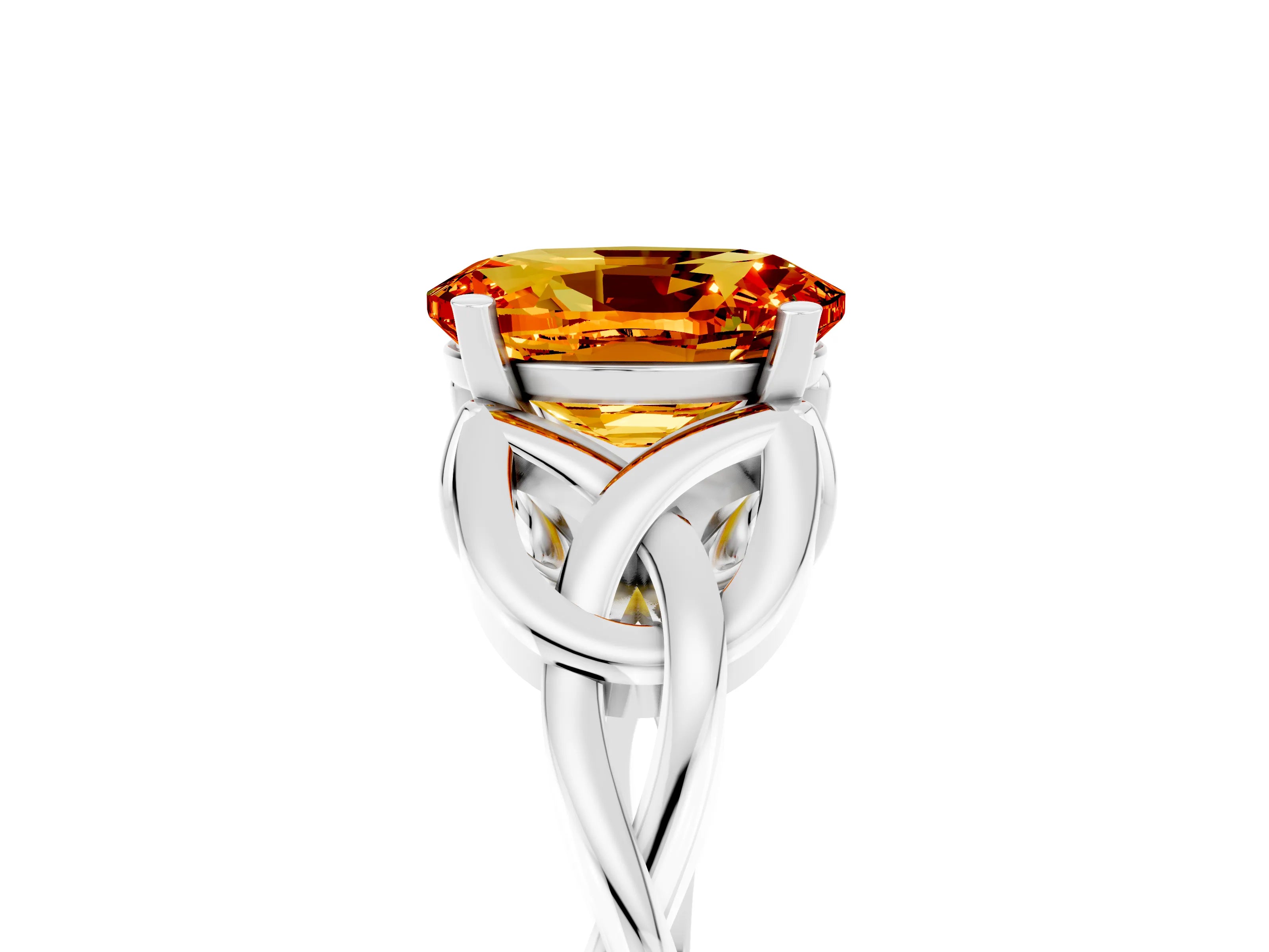 White gold Oval Cut Citrine Solitaire Celtic Knot Ring with Four-Prong Setting_17
