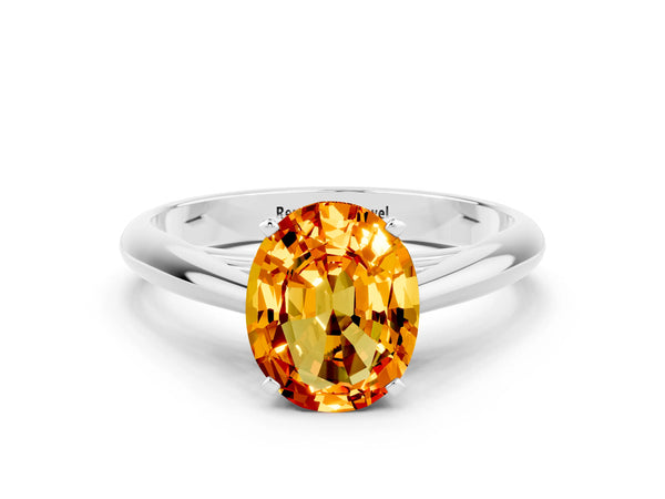 White gold Oval Cut Citrine Solitaire Engagement Ring with Cathedral Setting and Four-Prong Mount