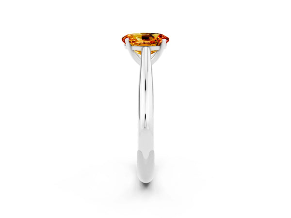 White gold Oval Cut Citrine Solitaire Engagement Ring with Cathedral Setting and Four-Prong Mount